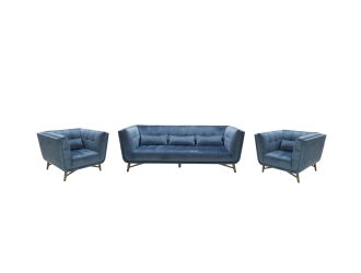 Divani Casa Moraine Modern Blue Velour Sofa Set