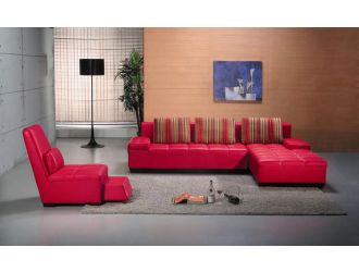 EV 3337 Red Contemporary Red Leather Sectional Sofa