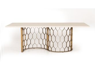 Modrest Faye Modern White Concrete & Antique Brass Dining Table