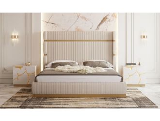 Modrest - Sterling Modern Beige + Gold Bed + Nightstands