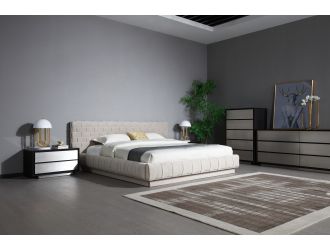 Modrest Concord - Modern Grey Velvet + Black Marble + Black Ash + Aluminum Bedroom Set