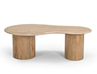 Modrest Sanford - Modern Travertine Marble + Wood Freeform Coffee Table