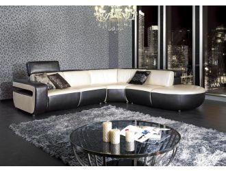 Black and White Pearl Leather Sectional Sofa