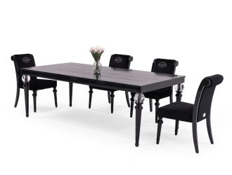 A&X Baccarat - Transitional Black Crocodile Lacquer & Crystal Dining Table