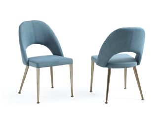 Gloria - Modern Blue & Antique Brass Dining Chair (Set of 2)