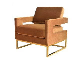 Modrest Edna - Camel Velvet + Gold Accent Chair