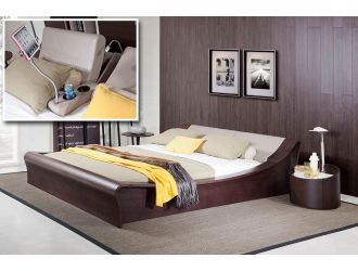 Queen Geneva Contemporary Platform Bed w/ Lights, Cup Holders and iPad Holder