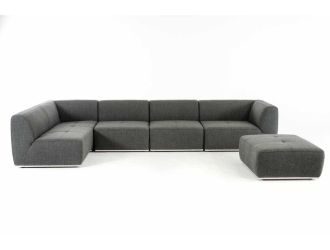 Divani Casa Hawthorn - Modern Grey Fabric Modular Left Facing Chaise Sectional Sofa + Ottoman