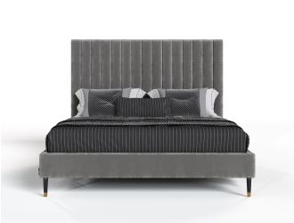 Modrest Hemlock - Modern Grey Velvet Bed