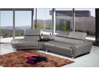 Divani Casa K8028 Modern Grey Leather Sectional Sofa w/ Audio System