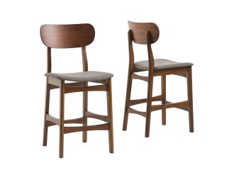 Modrest Lynn - Modern Grey & Walnut Counter Chair (Set of 2)