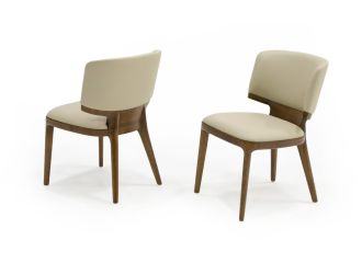 Modrest Stanley - Contemporary Beige Leatherette and Walnut Set of 2 Dining Chairs