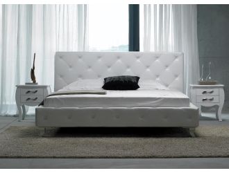 Monte Carlo Modern White Leatherette Bed w/ Crystals
