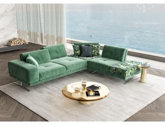 Lamod Italia Mood - Italian Green Velvet Right Facing Sectional Sofa