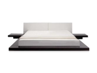 California King Modrest Opal - Low Profile Black Oak Japanese Platform Bed with Nightstands