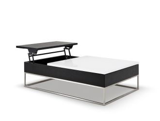 P209A Modern White Coffee Table w/ Pull-Out Tray and Storage