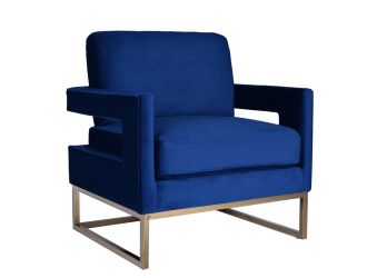 Modrest Edna Modern Blue Velvet & Gold Accent Chair