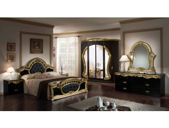 Queen Modrest Rococo - Italian Classic Black and Gold Bedroom Set