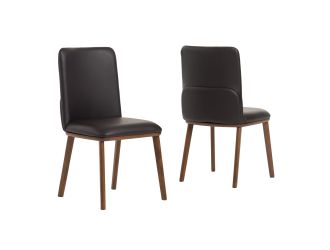 Modrest Utah - Modern Walnut and Brown Eco-Leather Dining Chair- Set of 2