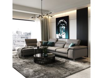 Lamod Italia Viola - Italian Contemporary Grey Leather Left Facing Sectional Sofa