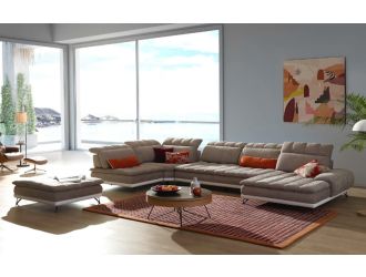 David Ferrari West End - Italian Beige Fabric + White Leather Modular Sectional Sofa 