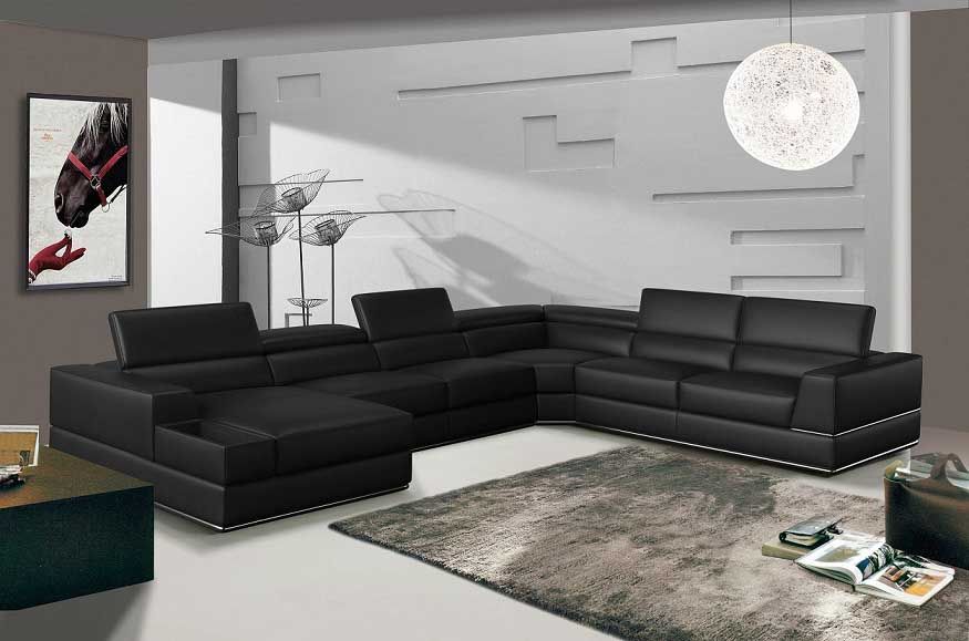 rundvlees klasse Malen Divani Casa Pella - Modern Black Italian Leather U Shaped LAF Chaise Sectional  Sofa