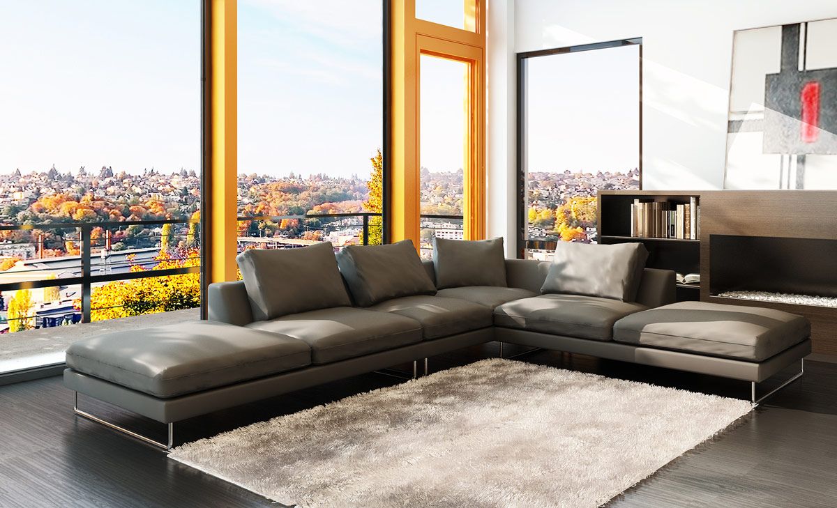 5051 Modern Grey Leather Sectional Sofa