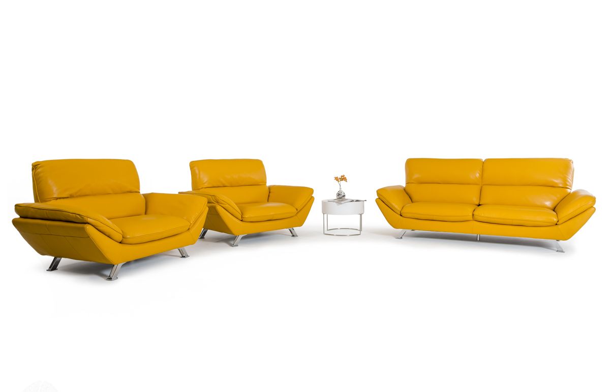 Yellow Italian Leather Sofa Set