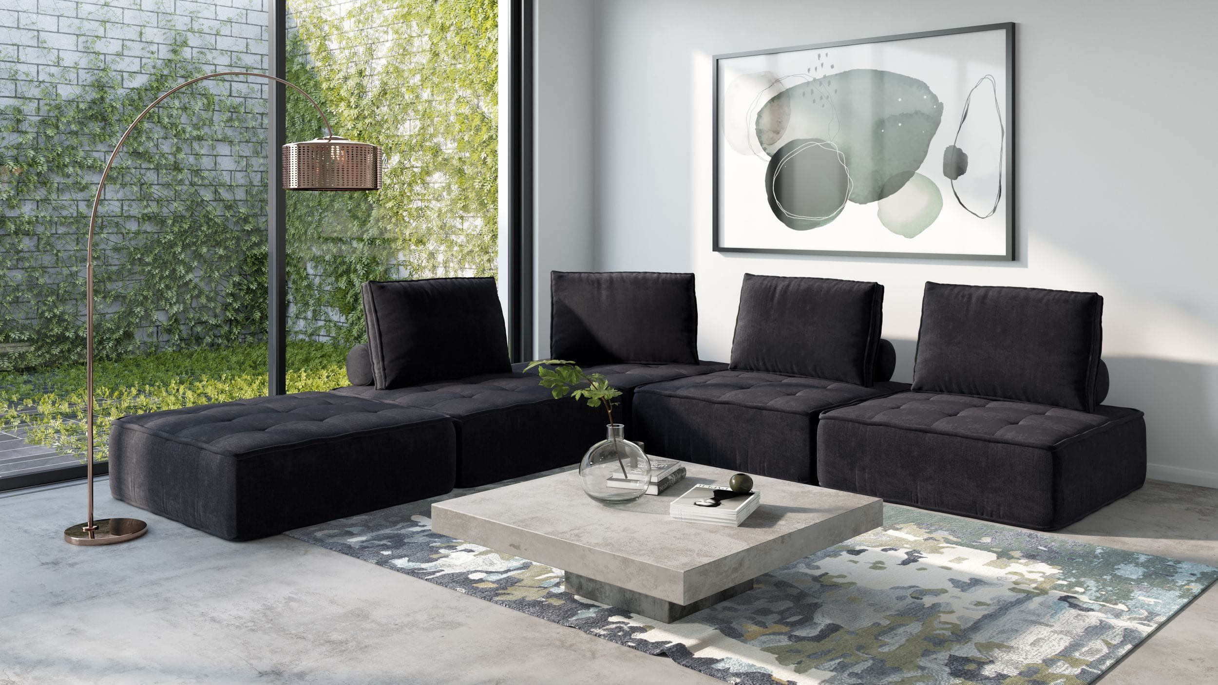 Modern Black Fabric Modular Sectional Sofa