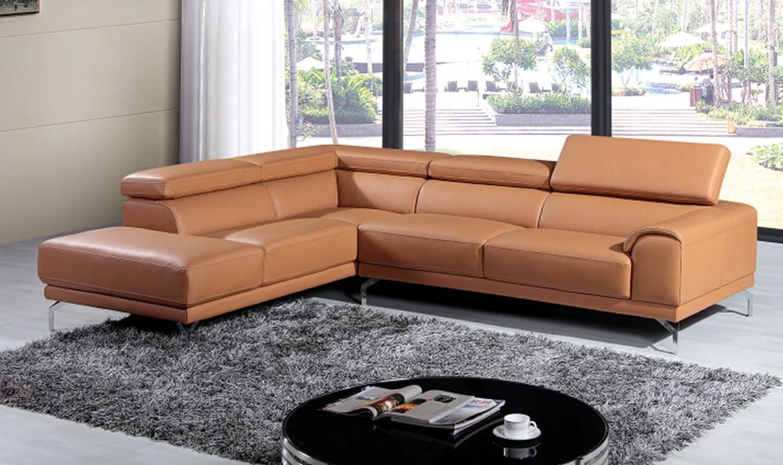 Modern Camel Leather Sectional Sofa
