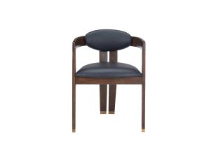 Modrest Belton - Modern Black Vegan Leather + Brown Oak Dining Chair