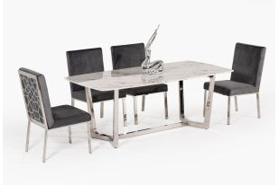 Modrest Garrett Modern White Faux Marble & Stainless Steel Dining Table