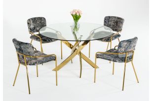Modrest Pyrite - Modern Round Glass Dining Table