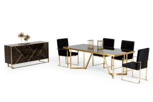 Modrest Nolte - Glam Black Zebrawood and Gold Dining Table