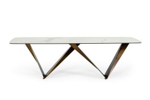 Modrest Melanie - Modern White Ceramic & Brushed Brown Dining Table