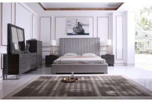 Modrest Splendor - Silver & Grey Velvet Upholstered Platform Bed Set