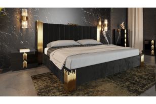 Modrest Token - Modern Black + Gold Bed + Nightstands