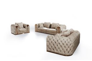 Divani Casa Dosie - Transitional Beige Velvet Sofa Set