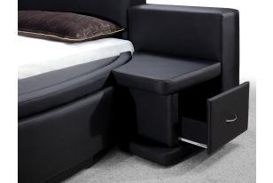 Owen Black Leatherette Round Bed w/ Storage