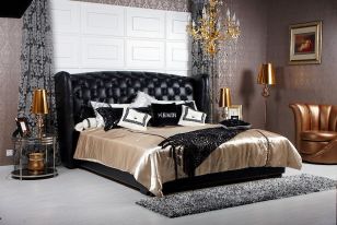 Majestic Transitional Black Eco-Leather Bed