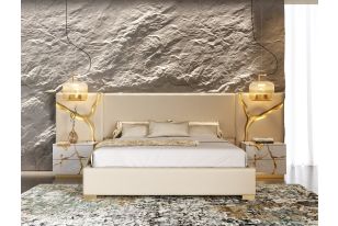 Modrest Aspen - Glam Beige Bonded Leather & Gold Bed