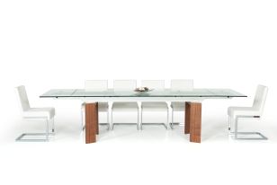 Modrest Bijou Contemporary Extendable Walnut & Glass Dining Table
