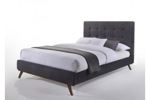 Modrest Addison Mid-Century Modern Grey Fabric & Walnut Bed