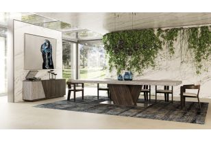 Nova Domus Cairo - Italian Modern Faux Marble & Pecan Elm Extendable Dining Table