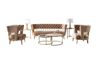 Divani Casa Courtney - Beige & Gold Fabric Sofa