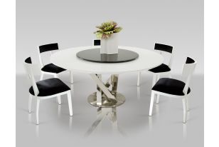 A&X Spiral Modern Round White Dining Table with Lazy Susan