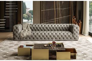 Lamod Italia Ellington - Italian Grey Nubuck Leather 4-Seater Sofa