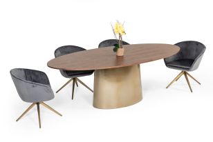 Modrest Yara Modern Grey Velvet & Bronze Dining Chair