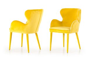 Modrest Tigard Mid-Century Yellow Fabric Dining Chair