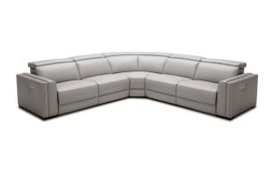 Modrest Frazier - Modern Light Grey Leather Sectional Sofa with 3 Recliners